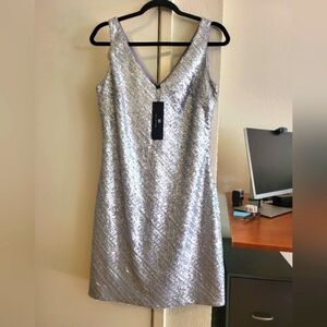 BR Monogram Sequin Stripe Silver  Dress Sz 10 NWT